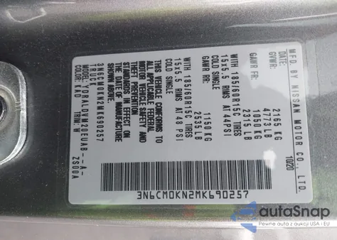 2021 Nissan Nv200 Cargo S Xtronic Cvt from USA, damaged, VIN 3N6CM0KN2MK690257